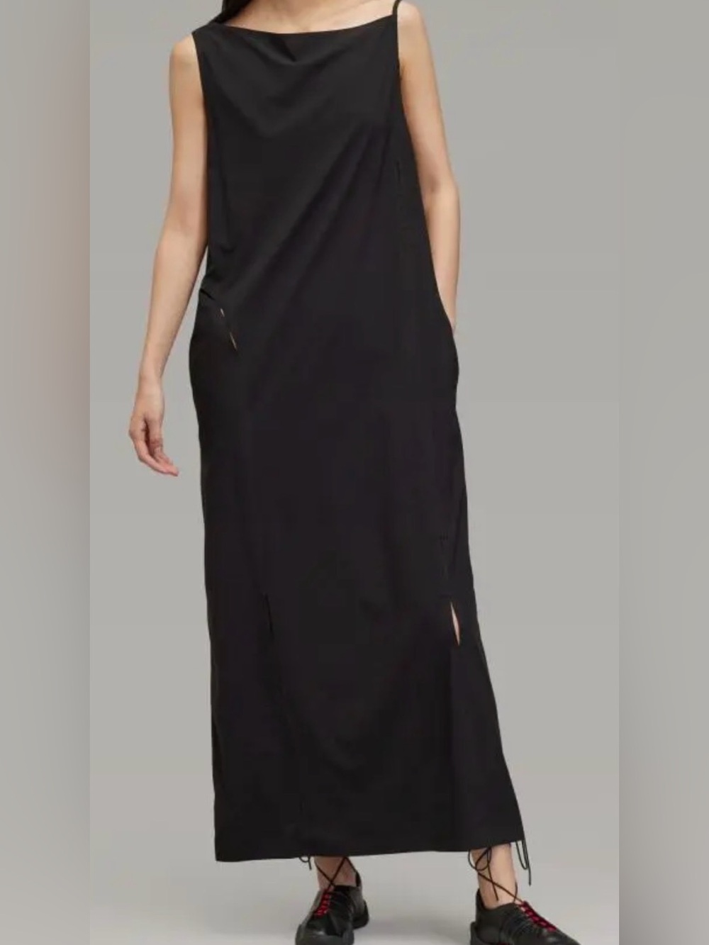 Y-3 Black Sleeveless Maxi Dress with slit design & pockets